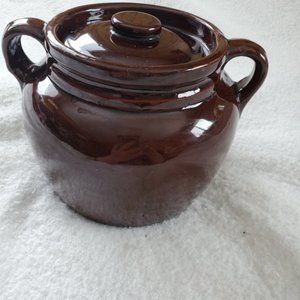 Vintage/Antique Ceramic Bean Pot, 8" Diameter x 6" Tall, Made in USA